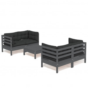 5 pcs conj. lounge de jardim com almofadões antracite pinho H