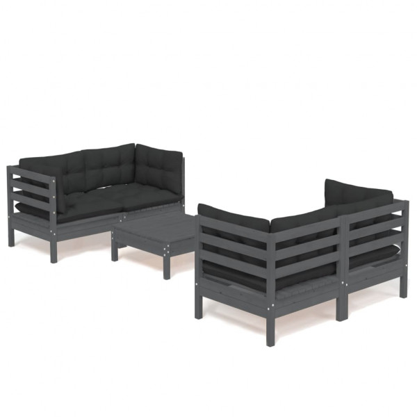 Muebles de jardín 5 pzas con cojines antracita madera de pino M 2