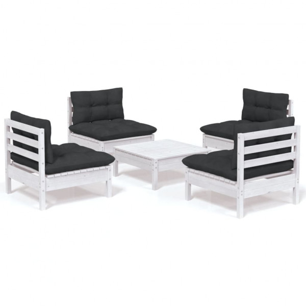 5 pcs conj. lounge de jardim com almofadões antracite pinho D