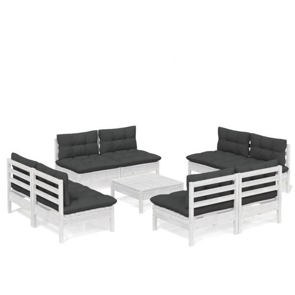 Muebles de jardín 9 pzas con cojines antracita madera de pino M 2