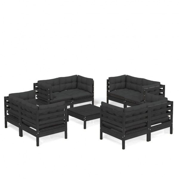 9 pcs conj. lounge de jardim com almofadões antracite pinho M 2