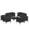 9 pcs conj. lounge de jardim com almofadões antracite pinho 2