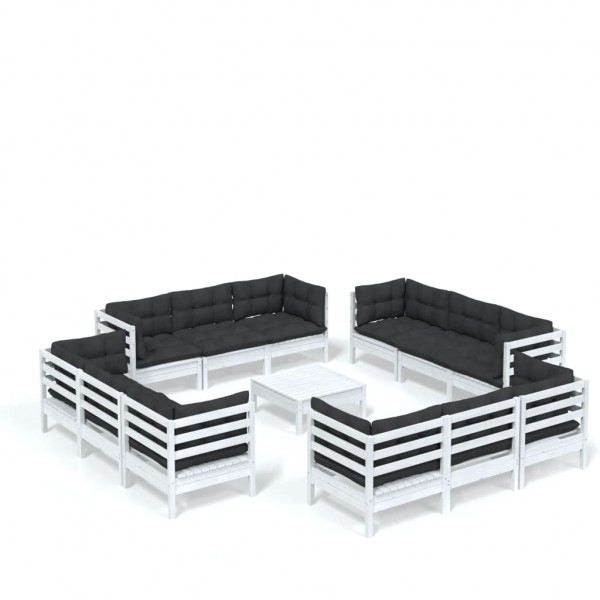 13 pcs conj. lounge de jardim com almofadões antracite pinho D