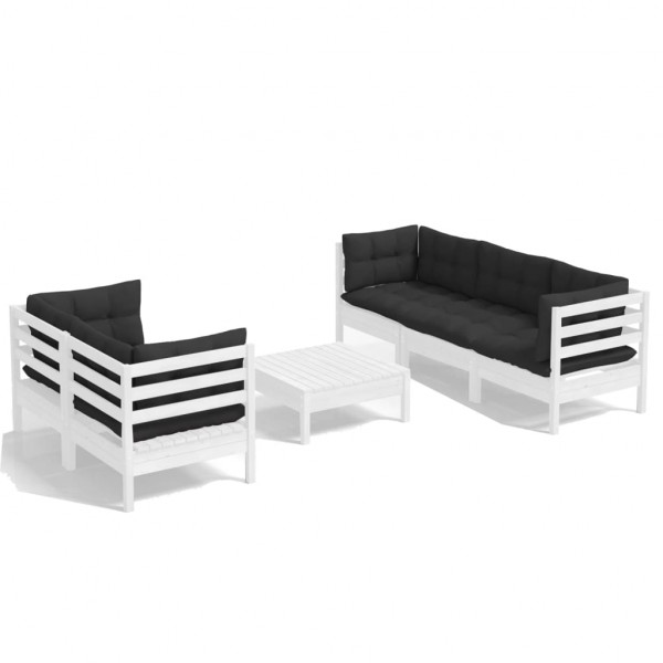 6 pcs conj. lounge de jardim com almofadões antracite pinho D