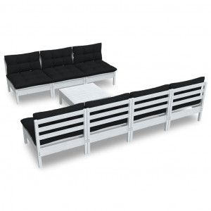 8 pcs conj. lounge de jardim com almofadões antracite pinho H