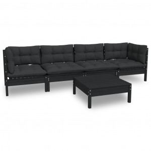 5 pcs conjunto lounge de jardim c/ almofadões pinho maciço H