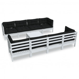 9 pcs conjunto lounge de jardim c/ almofadões pinho maciço H