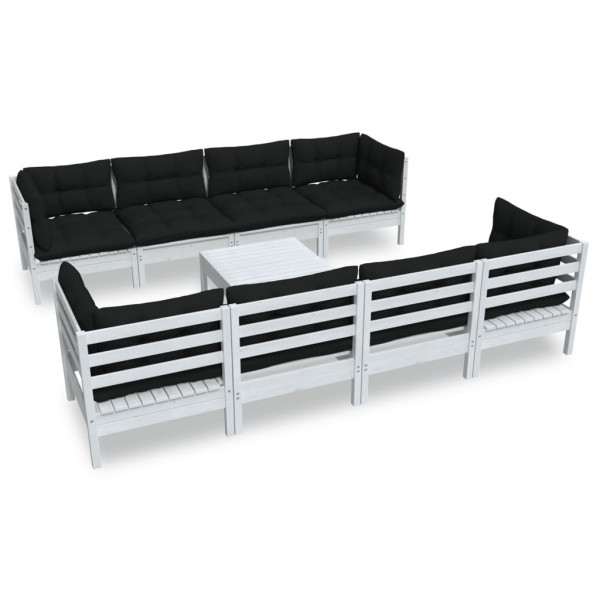 9 pcs conjunto lounge de jardim c/ almofadões pinho maciço M 2