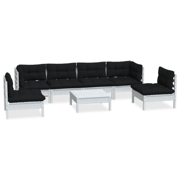 7 pcs conjunto lounge de jardim c/ almofadões pinho maciço D