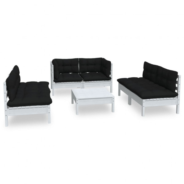7 pcs conjunto lounge de jardim c/ almofadões pinho maciço D