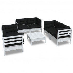 Muebles de jardín 7 pzas con cojines madera maciza de pino H