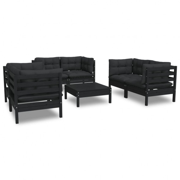 7 pcs conjunto lounge de jardim c/ almofadões pinho maciço M 2