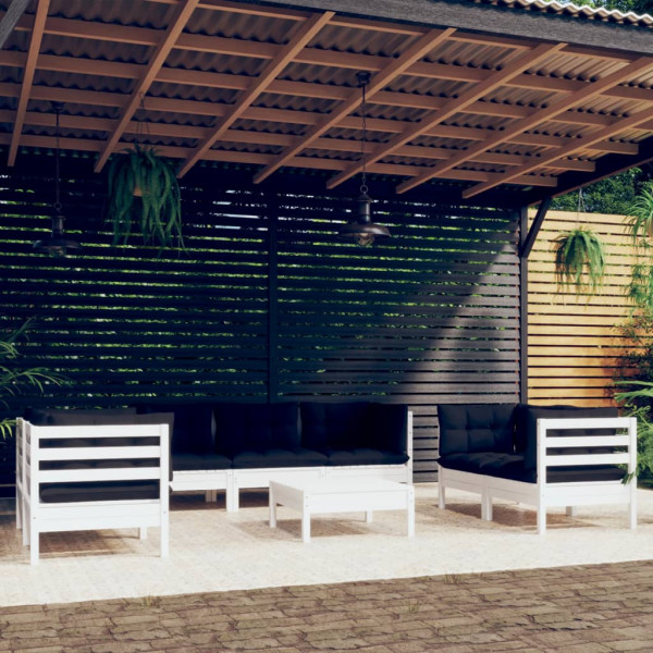 8 pcs conjunto lounge de jardim c/ almofadões pinho maciço D