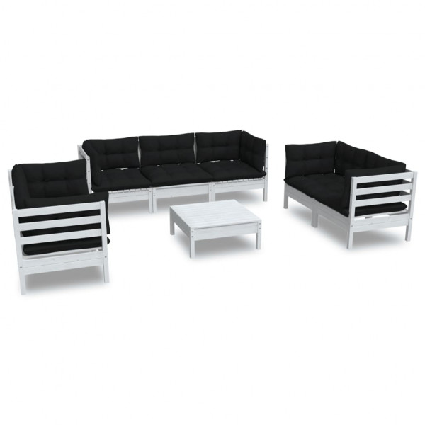 Muebles de jardín 8 pzas con cojines madera maciza de pino M 2