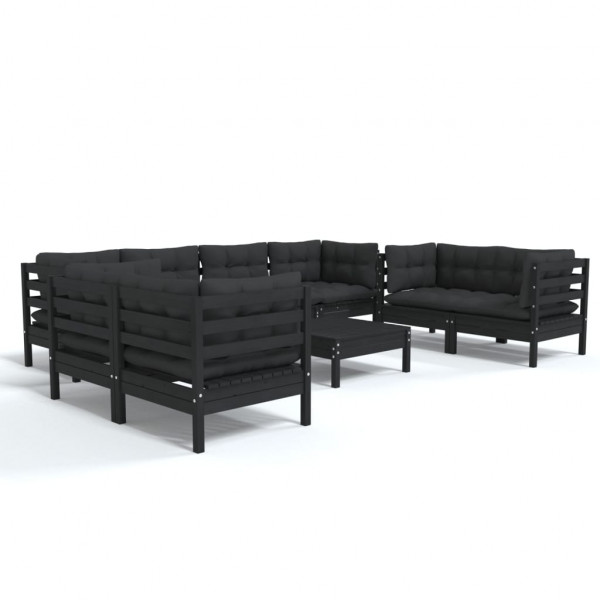 9 pcs conjunto lounge de jardim c/ almofadões pinho maciço D