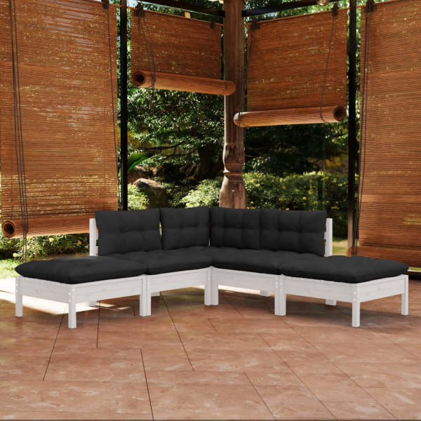 5 pcs conjunto lounge de jardim c/ almofadões pinho branco D