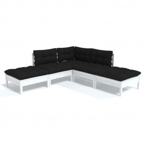 5 pcs conjunto lounge de jardim c/ almofadões pinho branco H