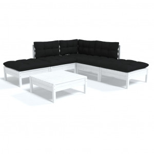 6 pcs conjunto lounge de jardim c/ almofadões pinho branco H