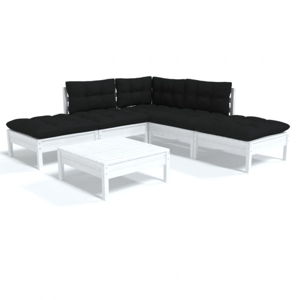 6 pcs conjunto lounge de jardim c/ almofadões pinho branco M 2