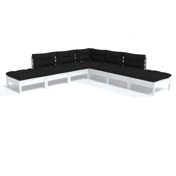 7 pcs conjunto lounge de jardim c/ almofadões pinho branco M 2