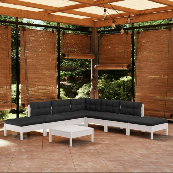Muebles de jardín 8 pzas con cojines blanco madera de pino M 5