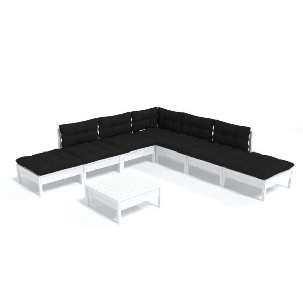 Muebles de jardín 8 pzas con cojines blanco madera de pino D