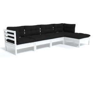 Muebles de jardín 5 pzas con cojines blanco madera de pino H