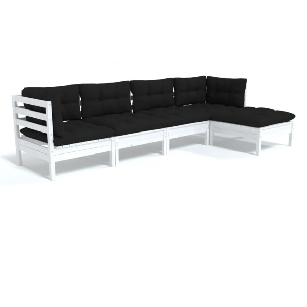 Muebles de jardín 5 pzas con cojines blanco madera de pino M 2