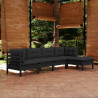 5 pcs conjunto lounge de jardim c/ almofadões pinho preto 1