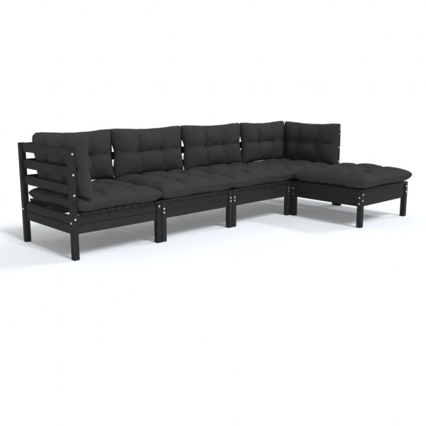 Muebles de jardín 5 pzas con cojines negro madera de pino M 2