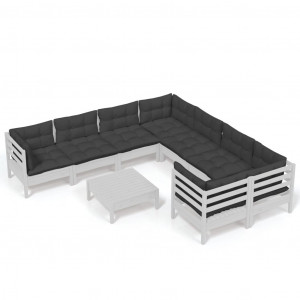 9 pcs conjunto lounge de jardim c/ almofadões pinho branco H