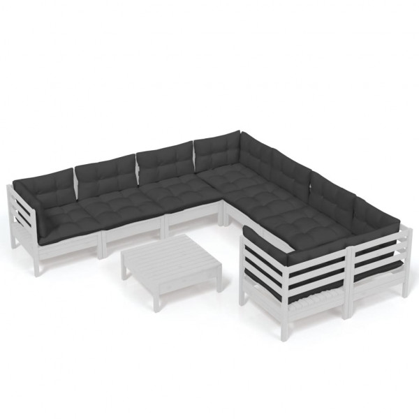 9 pcs conjunto lounge de jardim c/ almofadões pinho branco M 2