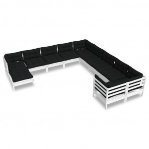 11 pcs conjunto lounge de jardim c/ almofadões pinho branco H