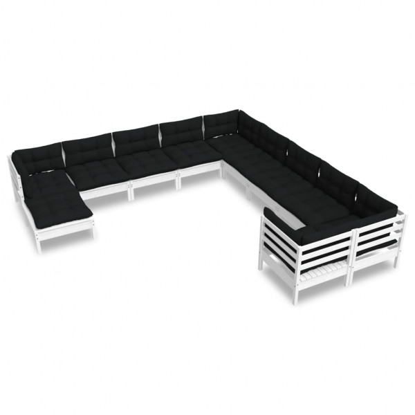 11 pcs conjunto lounge de jardim c/ almofadões pinho branco M 2