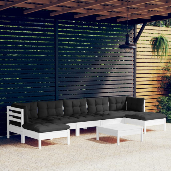 8 pcs conjunto lounge de jardim c/ almofadões pinho branco D