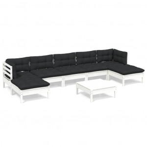8 pcs conjunto lounge de jardim c/ almofadões pinho branco H