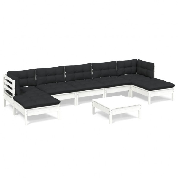 8 pcs conjunto lounge de jardim c/ almofadões pinho branco M 2