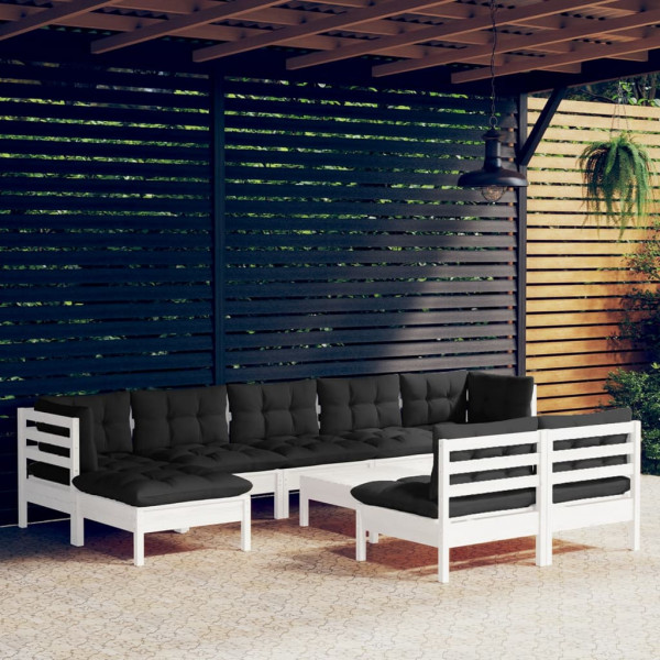 10 pcs conjunto lounge de jardim c/ almofadões pinho branco D