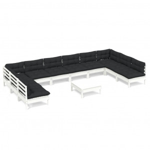 Muebles de jardín 11 pzas y cojines blanco madera maciza pino H