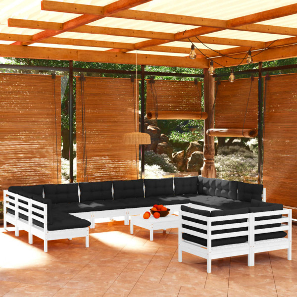 13 pcs conjunto lounge de jardim c/ almofadões pinho branco D