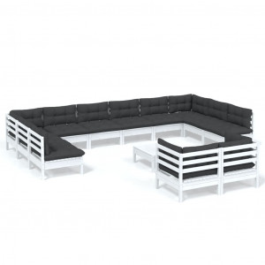 Muebles de jardín 13 pzas con cojines blanco madera de pino H