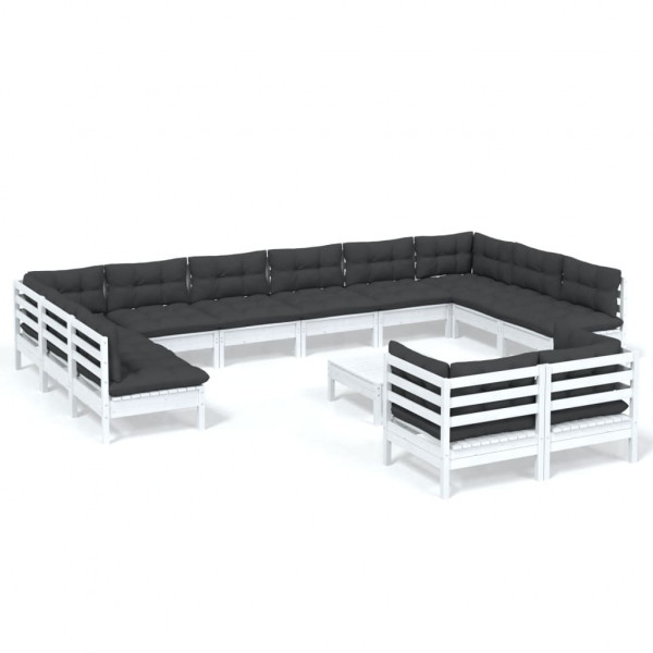 Muebles de jardín 13 pzas con cojines blanco madera de pino M 2