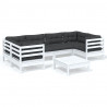 Muebles de jardín 7 pzas con cojines blanco madera de pino 2