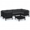 7 pcs conjunto lounge de jardim c/ almofadões pinho preto 2