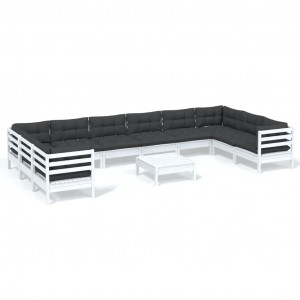 11 pcs conjunto lounge de jardim c/ almofadões pinho branco H