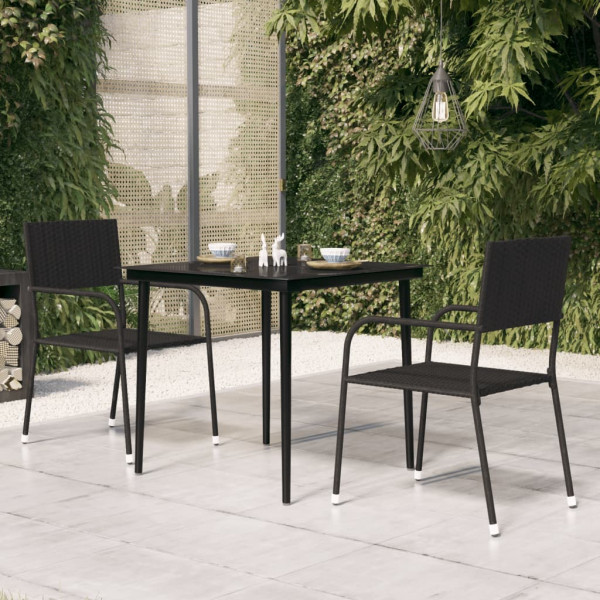 Mesa de comedor de jardín acero y vidrio negra 80x80x74 cm D