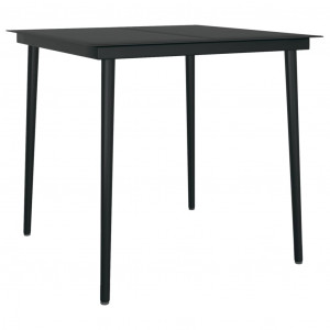 Mesa de comedor de jardín acero y vidrio negra 80x80x74 cm H