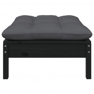 Apoio pés p/ jardim com almofadão antracite pinho maciço preto H