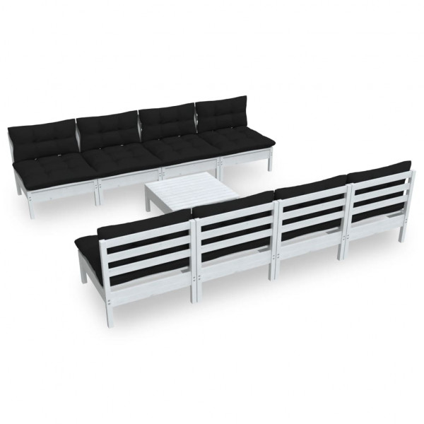 Muebles de jardín 9 pzas con cojines madera maciza de pino M 2