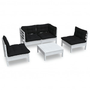 5 pcs conjunto lounge de jardim c/ almofadões pinho maciço H
